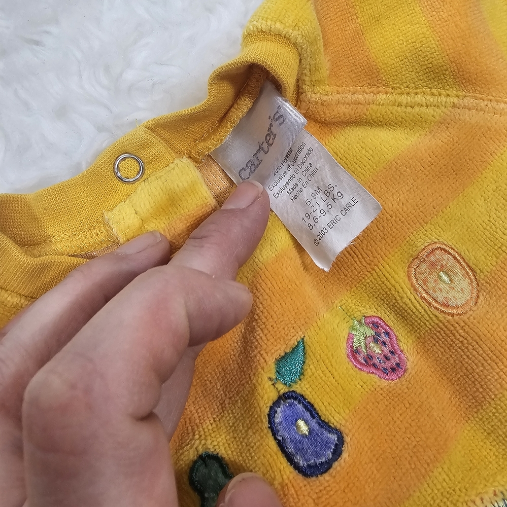 Vintage Eric Carle Carter's Hungry Caterpillar Velour Romper One Piece 6-9 Month - Picture 3 of 6